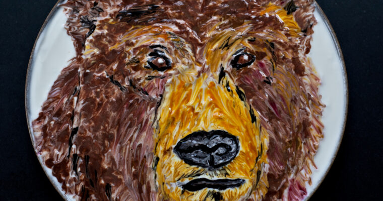 Grizzly Bear Food Art, made with yoghurt and natural food coloring.