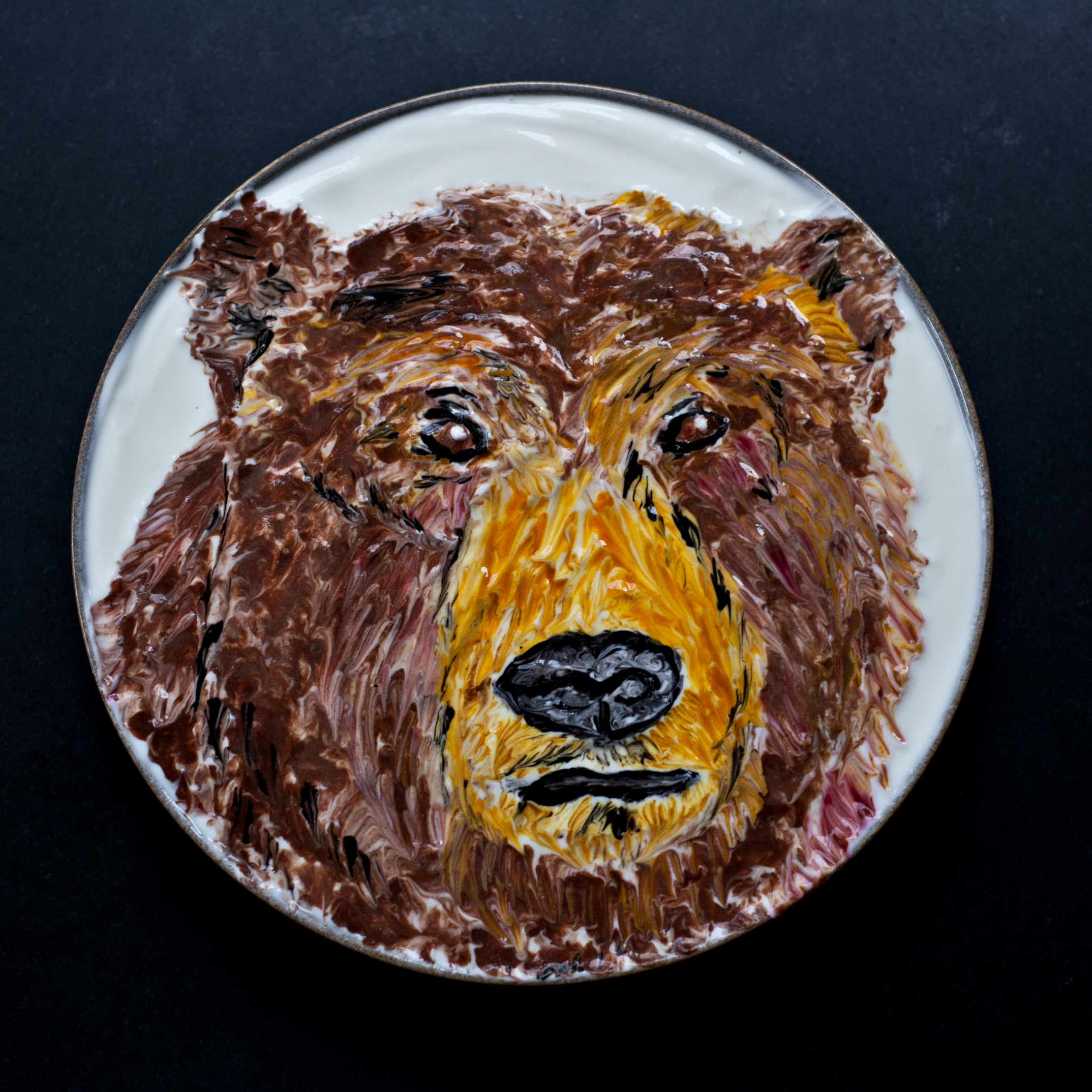 Grizzly Bear Food Art, made with yoghurt and natural food coloring.