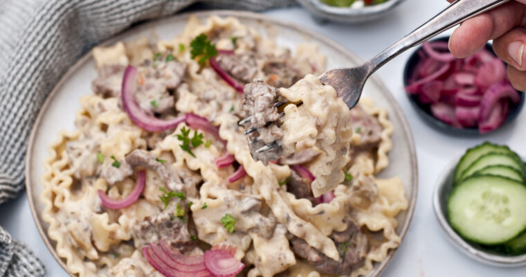 Mafaldine Pasta with Beef Stroganoff