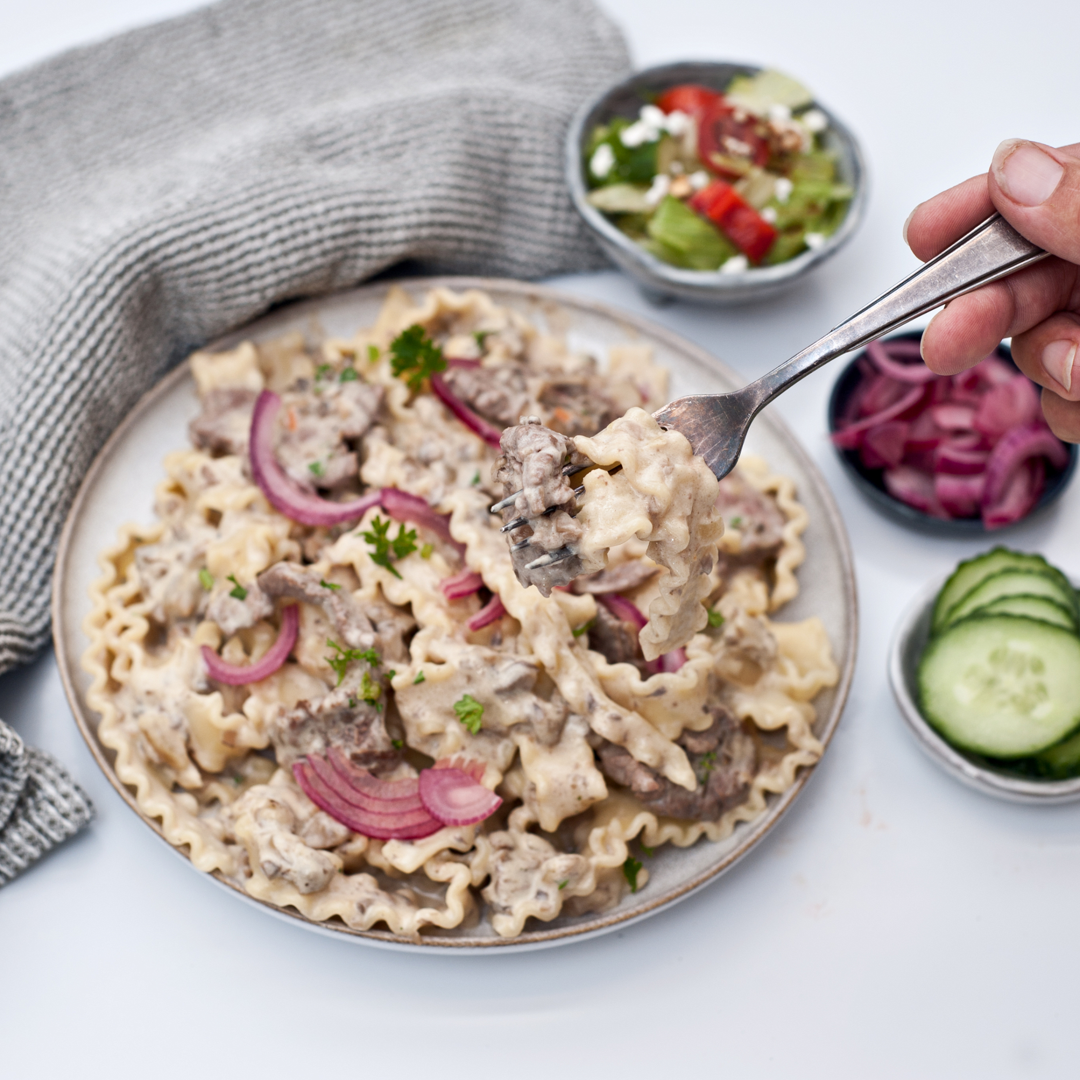 Mafaldine Pasta with Beef Stroganoff