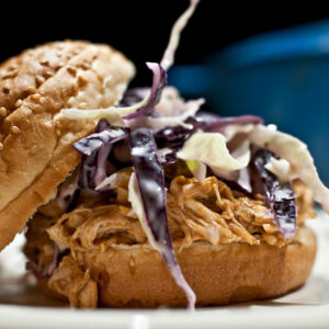 pulled chicken burger with coleslaw