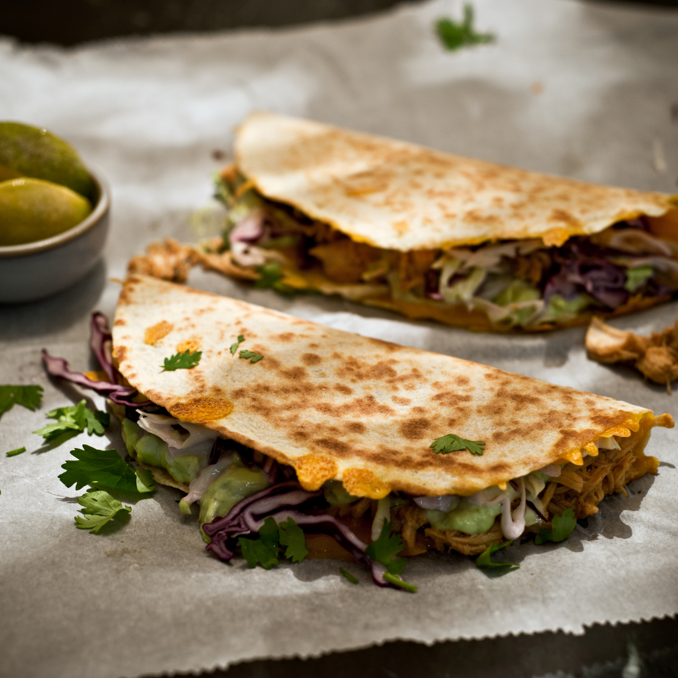 Cheesy Pulled Chicken Quesadillas